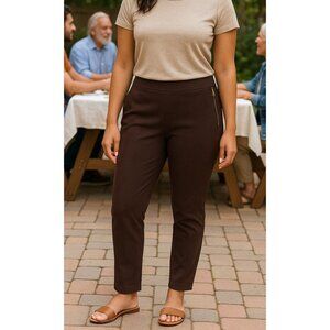 Michael Kors Brown Faux Suede Leggings L Mixed Media Side Zip Excellent